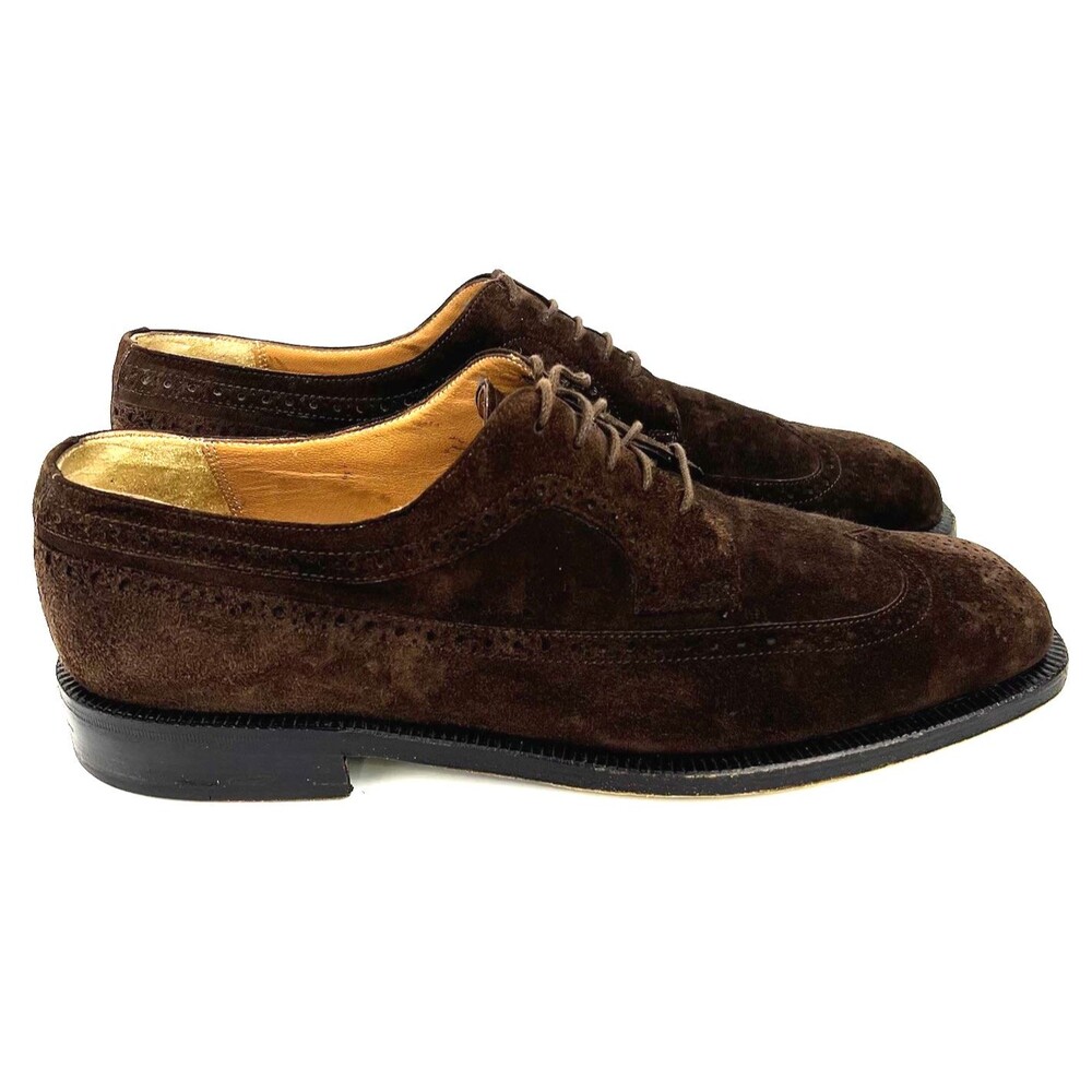 Salvatore Ferragamo Brown Suede Wingtip Lace Up Derby Dress Shoes Mens Sz 11D